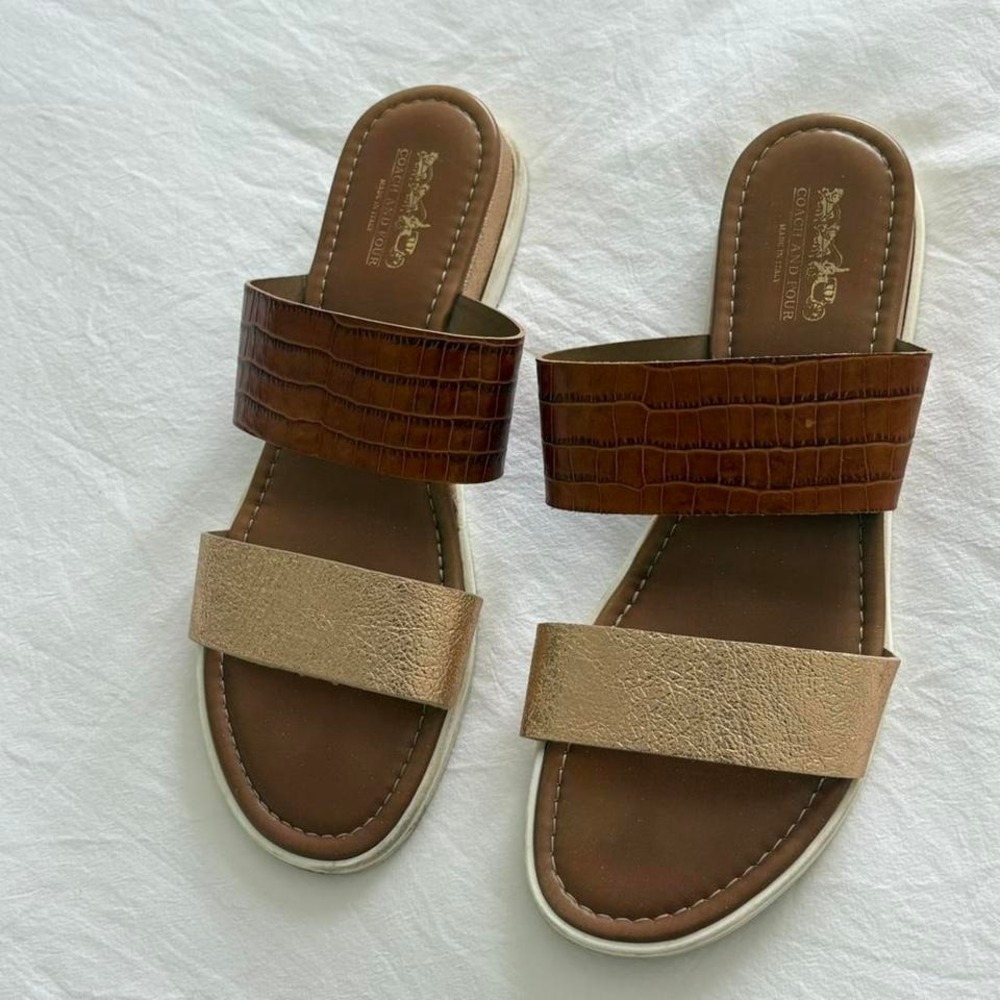 Coach and Four Italian Croc Embossed Rose Gold Slide Sandals Size 11